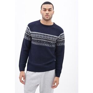 Men's L Navy Blue J. Crew 100% Lamb-swool Nordic Scandinavian Pattern Sweater